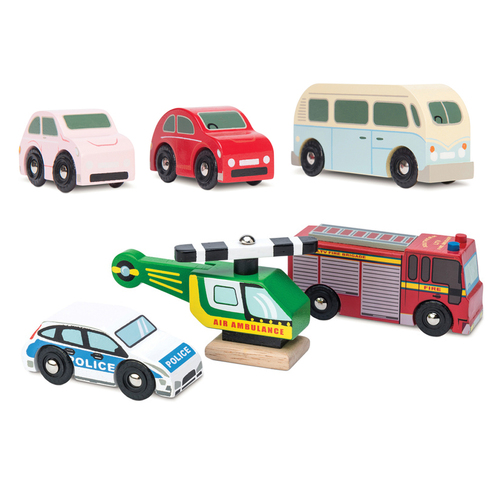 3pc Le Toy Van Retro Metro Car & Emergency Vehicles Wooden Toy Set  2y+