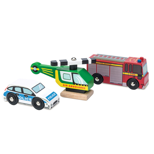 3pc Le Toy Van Emergency Vehicles Set 10x5cm Wooden Toy 2y+