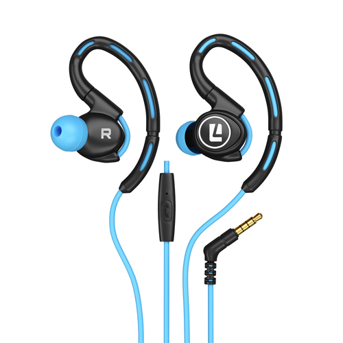 Liquid Ears Active Sports Ear Hook Wired Earphone w/ Mic - Blue