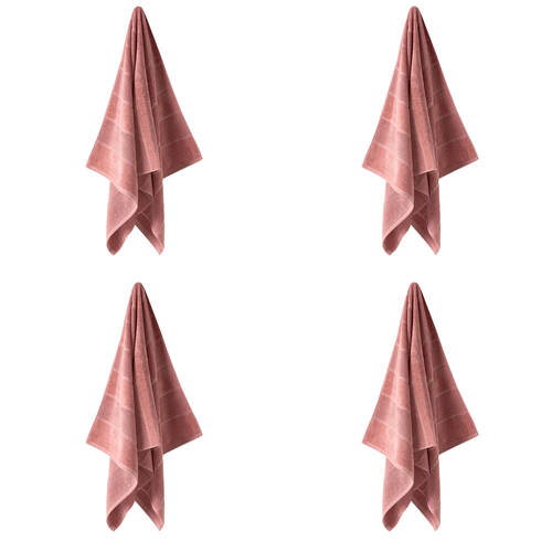 4PK Linen House Velour Stripe Cotton Rosette Face Towel 33x33cm - Pink