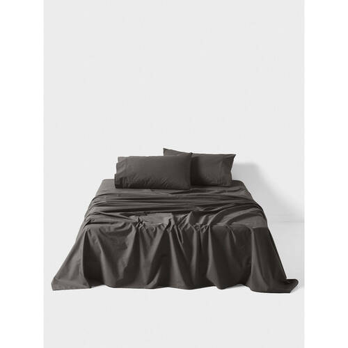 Linen House Queen Cotton Sateen Sheet w/ Pillowcase Set - Charcoal