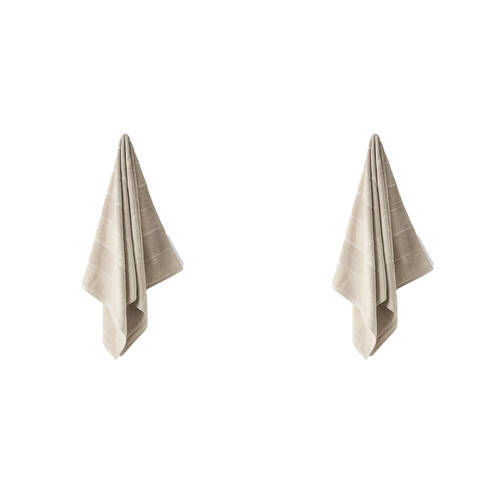 2PK Linen House Velour Stripe Cotton Moonbeam Bath Mat 60x80cm - Natural
