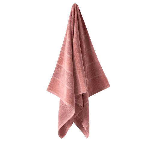 Linen House Velour Stripe Cotton Rosette Bath Mat 60x80cm - Pink