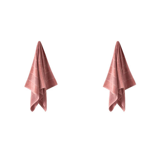 2PK Linen House Velour Stripe Cotton Rosette Bath Mat 60x80cm - Pink