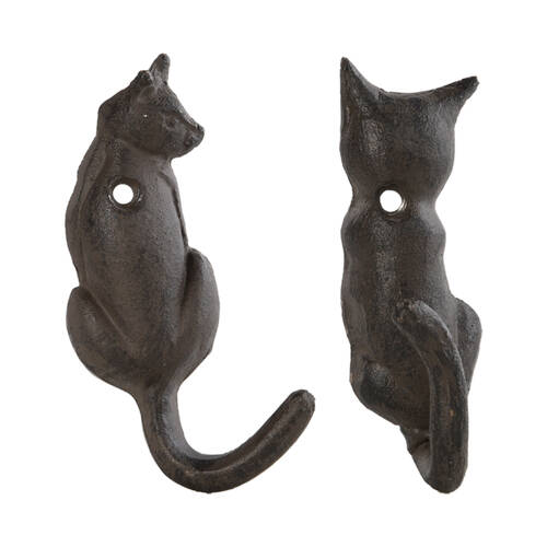 2pc Esschert Design Cast Iron Cat Tail Wall Hook Home Decor 10.2/10.4cm Black