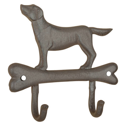 Esschert Design Cast Iron Dog On Bone Wall Hook Home Decor 19.3cm Grey