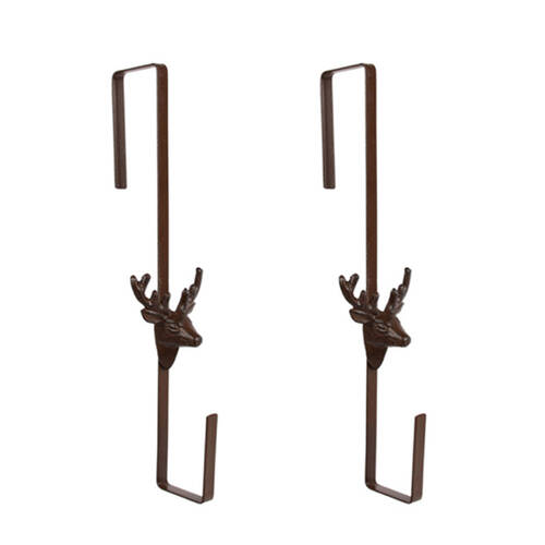 2PK Esschert Design Cast Iron Door Wreath Hanger Deer Home Decor 35.5 cm Brown