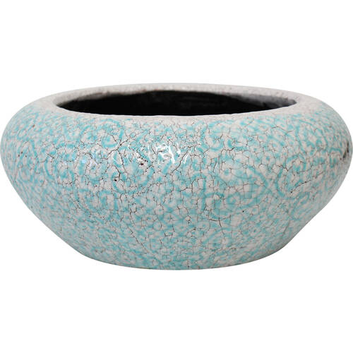 LVD Large Terracotta Moroccan Planter Pot Squat 25x11cm Cracked Blue