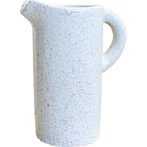 LVD Terracotta Crackle Round Pitcher Jug 11.5x22.5cm White Floral