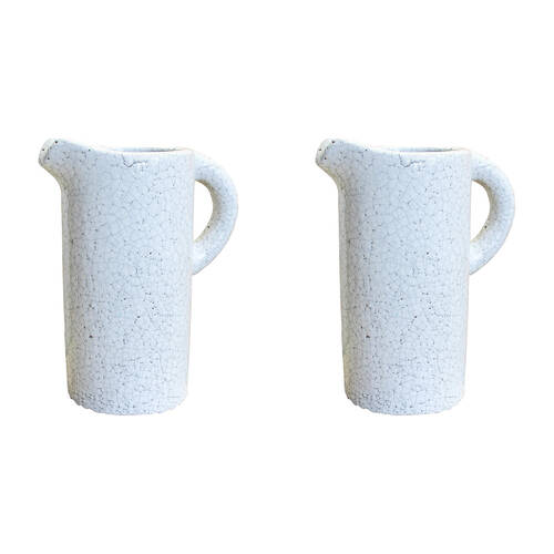 2PK LVD Terracotta Crackle Round Pitcher Jug 11.5x22.5cm White Floral