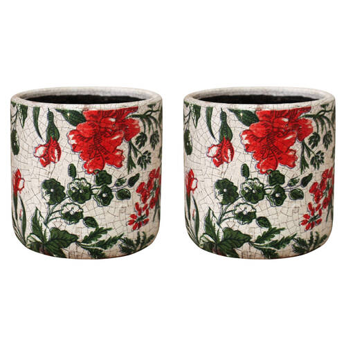 2PK LVD Terracotta Decorative Straight Planter Pot 11.5x12cm Carnation
