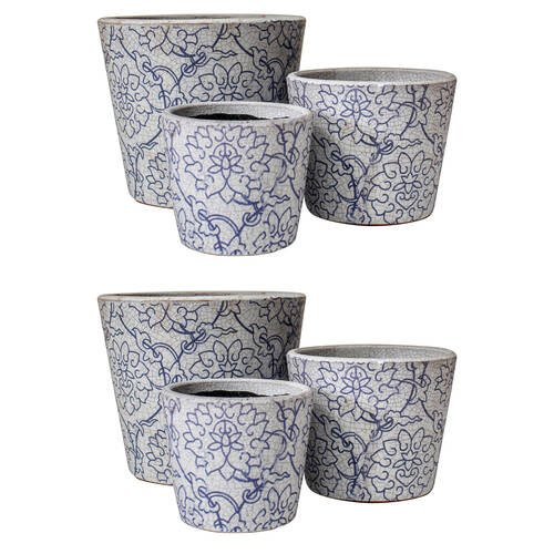 2x 3pc LVD Terracotta Planter Pot Set 15.5x14cm/12x10cm /9x8.5cm Fleur Blue