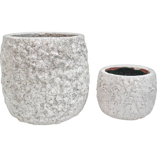 2pc LVD Terracotta Outdoor Planter Pot Petals Set 17x15.5cm/12x9cm White