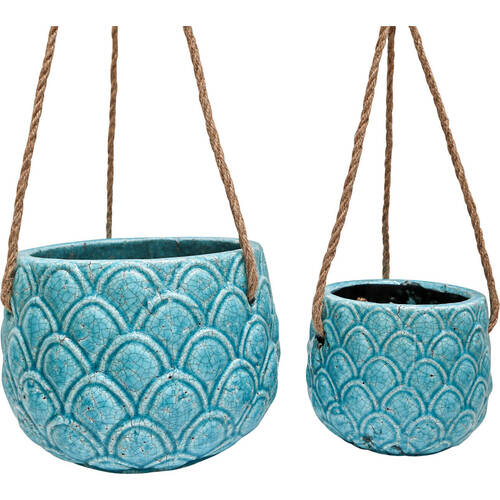 2pc LVD Terracotta Hanging Pot Set 21.5x21.5x16cm/14.5x14.5x12cm Pineapple Sky