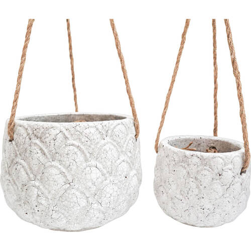 2pc LVD Terracotta Hanging Pot Set 21.5x21.5x16cm/14.5x14.5x12cm Pineapple White