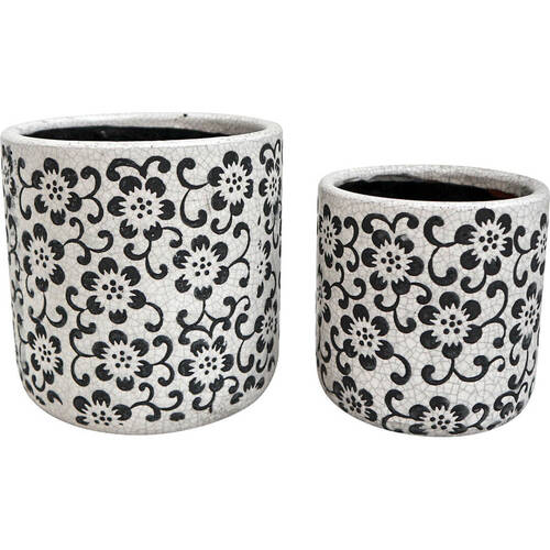 2pc LVD Terracotta Decorative Straight Planter Pot 15.5cm/12.5cm Daisy Chain