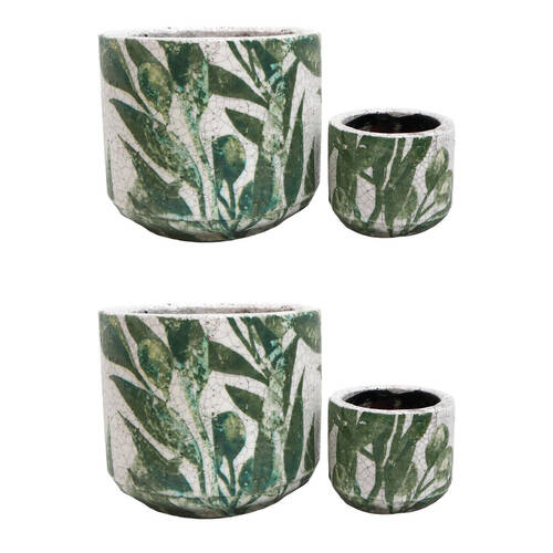 2x 2pc LVD Terracotta Indoor Decorative Planter Pot Set 15x13cm/9x7cm Olive