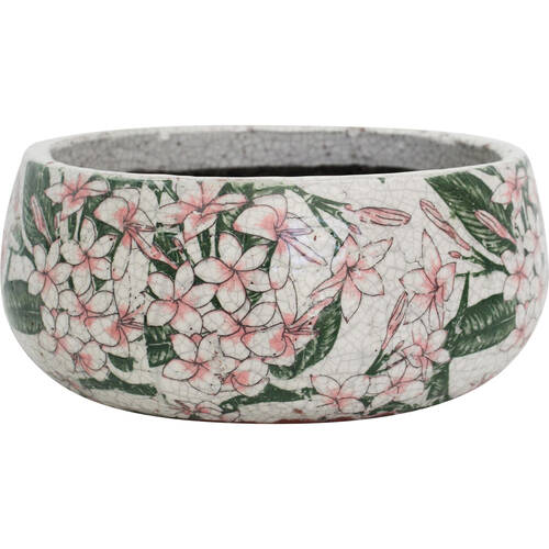 LVD Terracotta Outdoor Decorative Round Planter Pot 24x11cm Frangipani