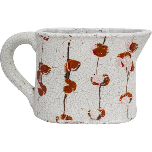 LVD Terracotta Kitchen Cotton Squat Pitcher Jug/Vase 28x11cm White/Red