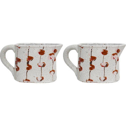 2PK LVD Terracotta Kitchen Cotton Squat Pitcher Jug/Vase 28x11cm White/Red