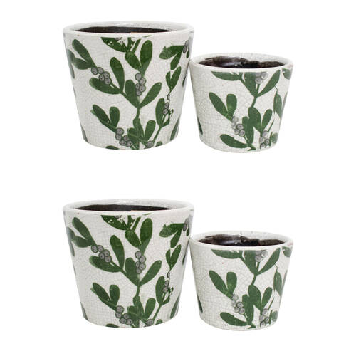2x 2pc LVD Terracotta Indoor Decorative Planter Pot Set 16x14cm/12x10cm Leaves