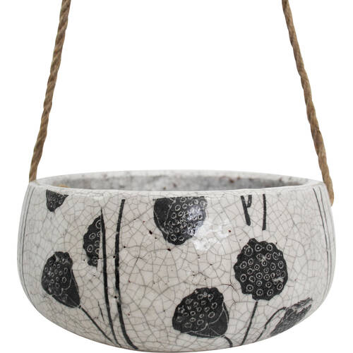 LVD Terracotta Hanging Rope Indoor/Outdoor Pot Pods 24x24x11cm Black & White