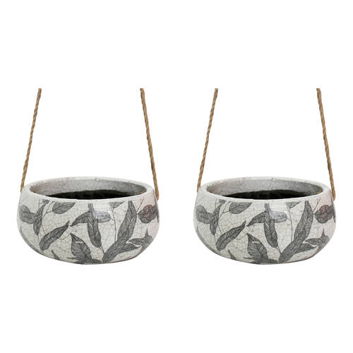 2PK LVD Terracotta Hanging Rope Indoor Pot Planter 24x24x11cm Gum Leaves
