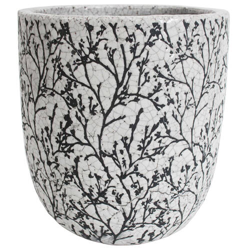 LVD Terracotta Decorative Tall Planter Pot 22x24cm Branching Black