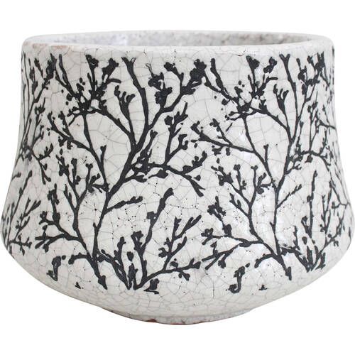 LVD Terracotta Planter Pot Angle Branching Tree 21x15.5cm White/Black