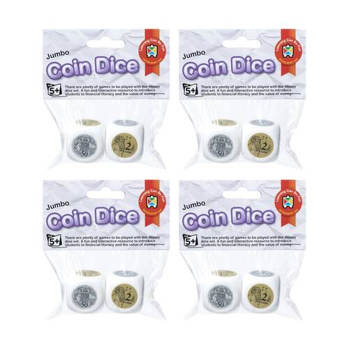4x 2pc Learning Can Be Fun Jumbo Australian Coin Dice Educational Kids Toy 5y+