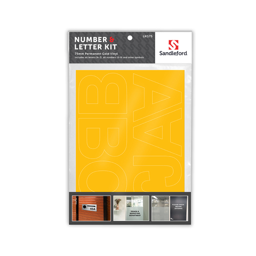 Sandleford 75mm Letters/Numbers Stickers Helvetica Gold