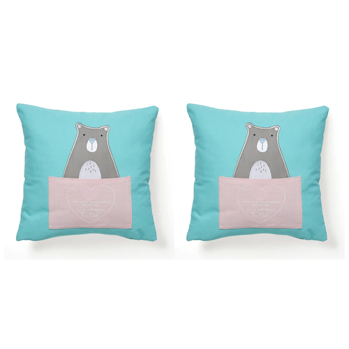 2PK Lorraine Lea Cotton Canvas Bear Novelty Cushion 30x30cm Blue/Pink