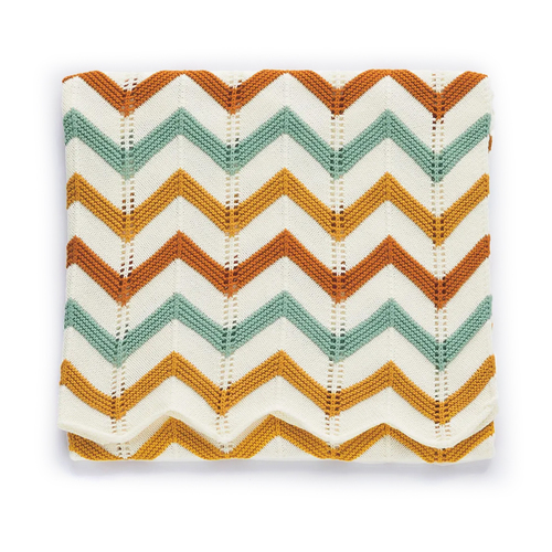 Lorraine Lea Cotton Safari Knitted Blanket 75x90cm White/Rust/Green