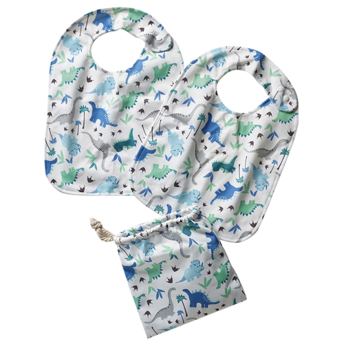 2pc Lorraine Lea Dinosaur Fabric Bibs Blue/Green 24x31cm
