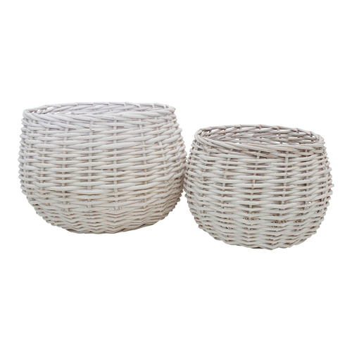 LVD 2pc Willow 25/32cm Classic Baskets Set Round - White