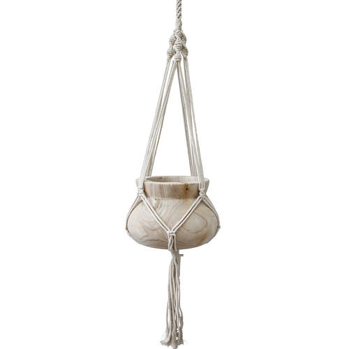 LVD Hanging Rope Paulownia Wood Macrame Bell Decor 21x21x16cm Natural