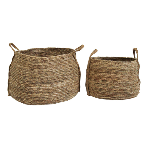 LVD 2pc Natural Rush/Cotton 30/45cm Wide Ivy Basket Set w/ Handle Decor - Brown
