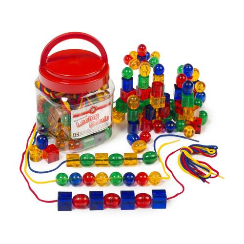 96pc Learning Can Be Fun Translucent Lacing Beads w/Laces Kids Activity 3y+