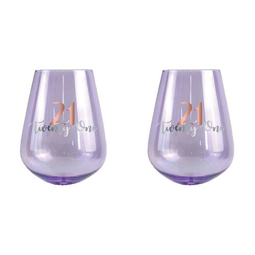 2PK 21st Birthday 13cm/600ml Stemless Wine Glass w/ Rose Gold Decal