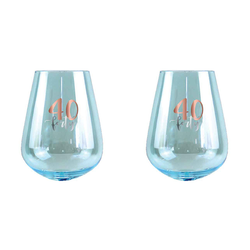 2PK 40th Birthday 13cm/600ml Stemless Wine Glass w/ Rose Gold Decal