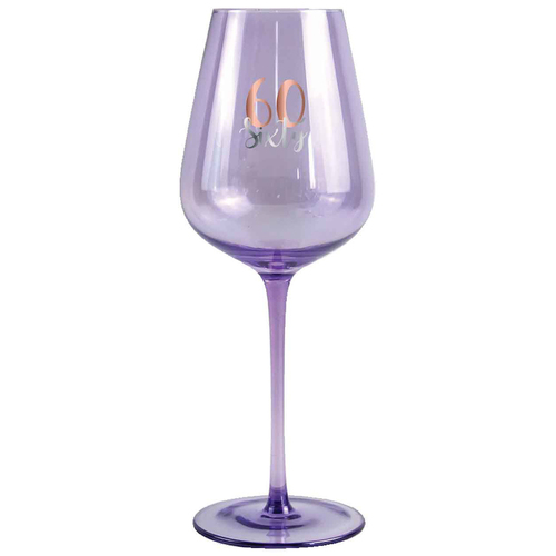 60th Birthday Coloured Stemmed 430ml Wine Glass w/ Rose Gold Decal