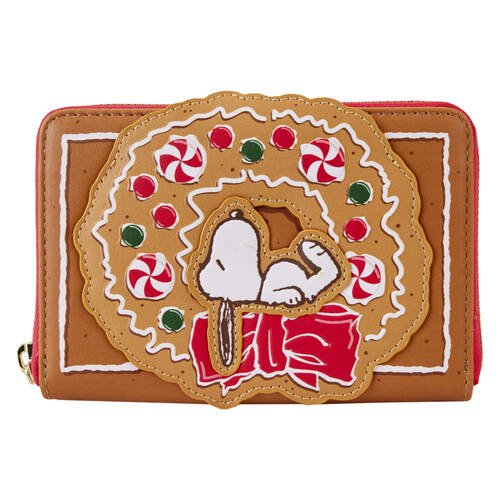 Peanuts Snoopy Gingerbread Wreath Zip Wallet 6x4in