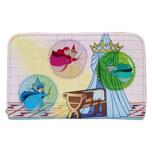 Sleeping Beauty Castle 3 Good Fairies Zip Wallet 6x4in