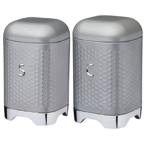 2pc Kitchencraft Lovello Geometric Coffee & Sugar Canister Jars Shadow Grey