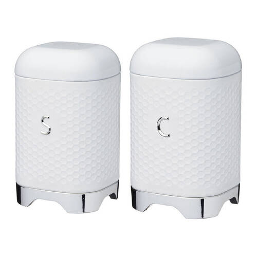 2pc Kitchencraft Lovello Geometric Coffee and Sugar Canister Jars - Ice White