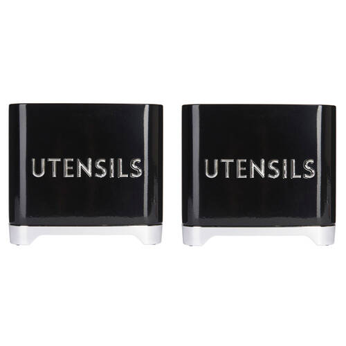 2PK Kitchen Craft Lovello Carbon Steel Utensil Tin Holder - Black