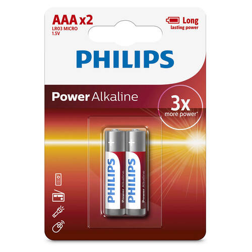 2PK Philips AAA Power Alkaline Battery LR03 Micro 1.5V - Long Lasting