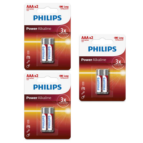 6PK Philips AAA Power Alkaline Battery LR03 Micro 1.5V - Long Lasting