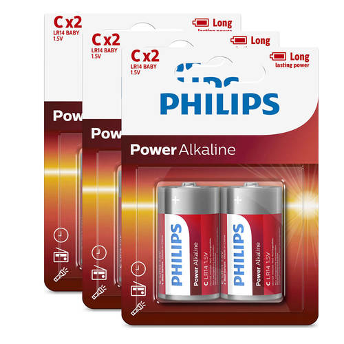 6PK Philips C Power Alkaline Battery LR14 1.5V - Long Lasting