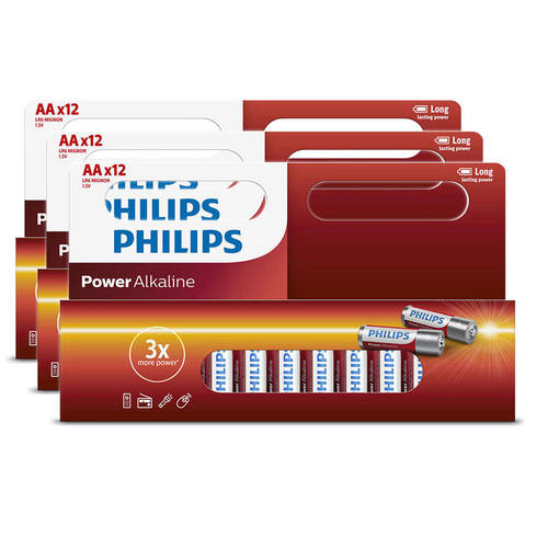 36PK Philips AA Power Alkaline Battery LR6 1.5V - Long Lasting